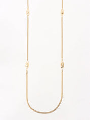 Logo Plate Chain Long Necklace Gold