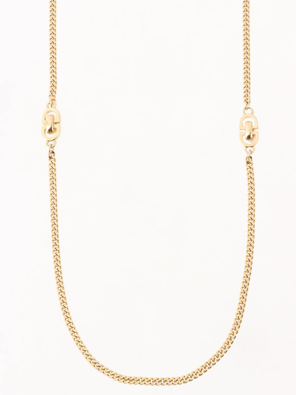 Logo Plate Chain Long Necklace Gold
