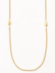 Logo Plate Chain Long Necklace Gold