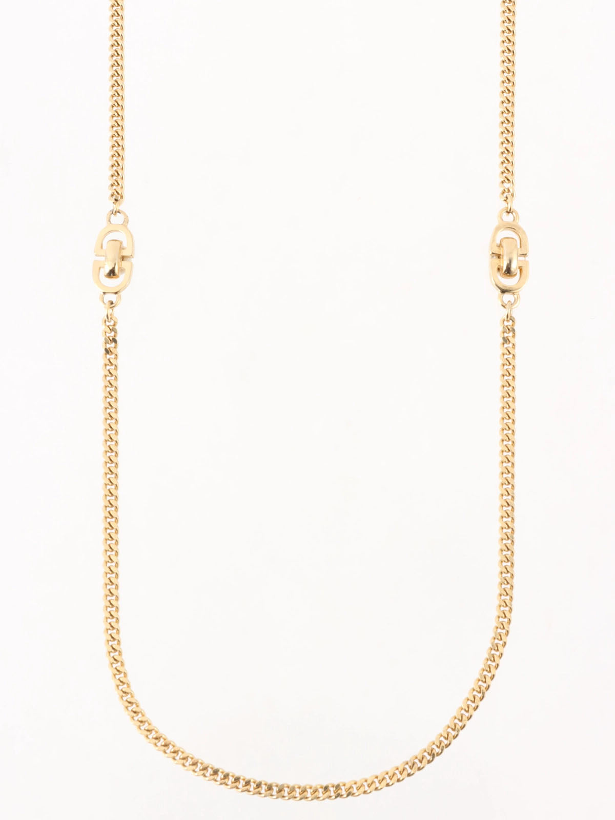Logo Plate Chain Long Necklace Gold