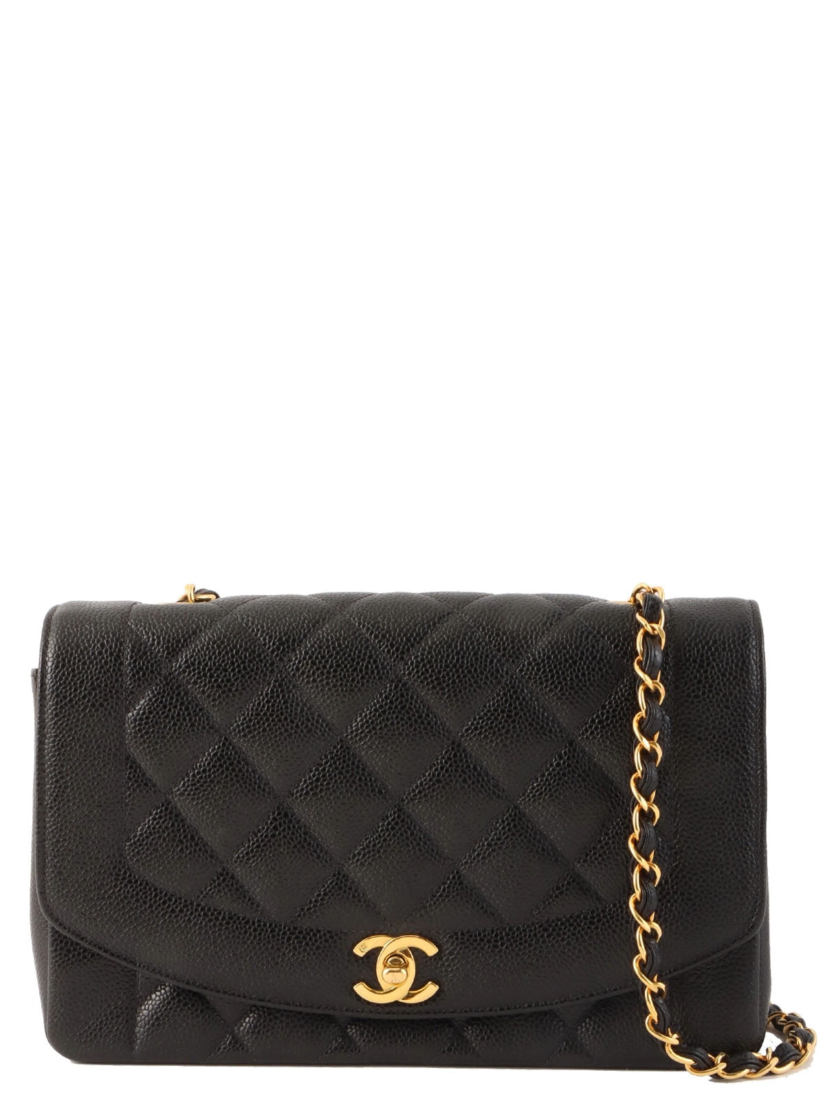 1995 Diana Flap Chain Bag, 25cm, Black, Caviar Skin