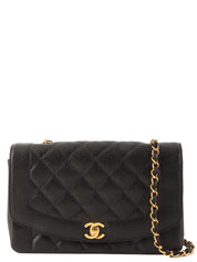 1995 Diana Flap Chain Bag, 25cm, Black, Caviar Skin