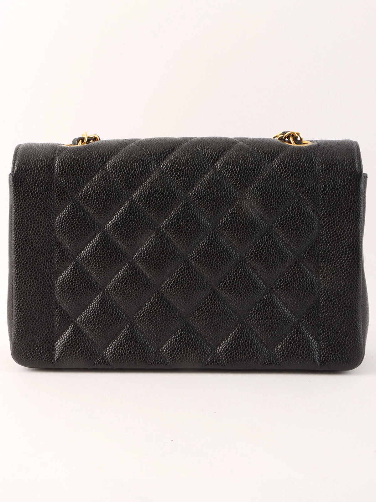 1995 Diana Flap Chain Bag, 25cm, Black, Caviar Skin