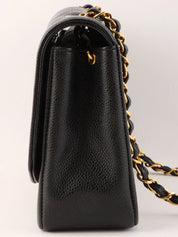 1995 Diana Flap Chain Bag, 25cm, Black, Caviar Skin