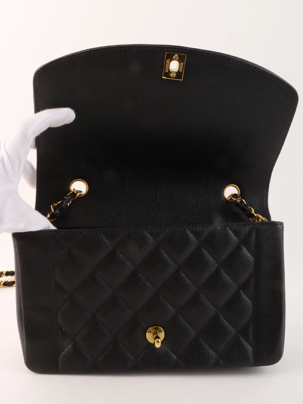 1995 Diana Flap Chain Bag, 25cm, Black, Caviar Skin