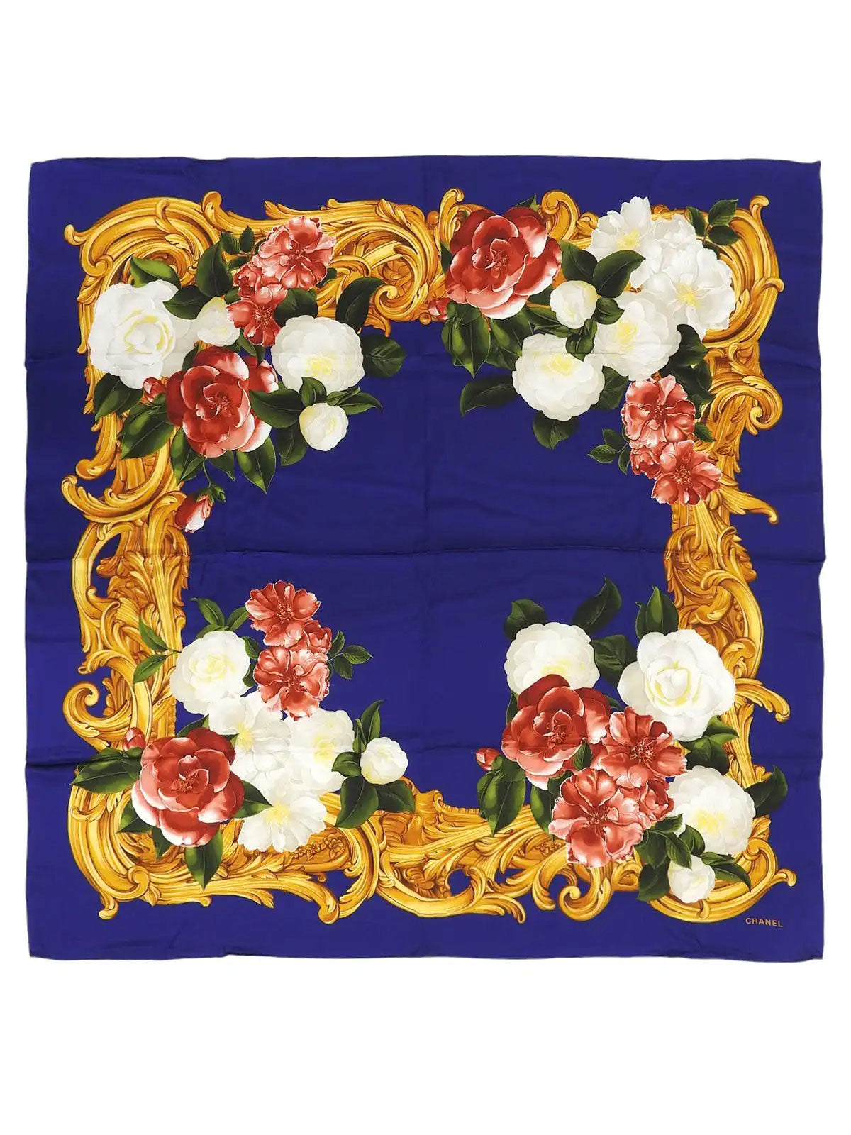 フラワーパターンスカーフ ブルー/マルチ