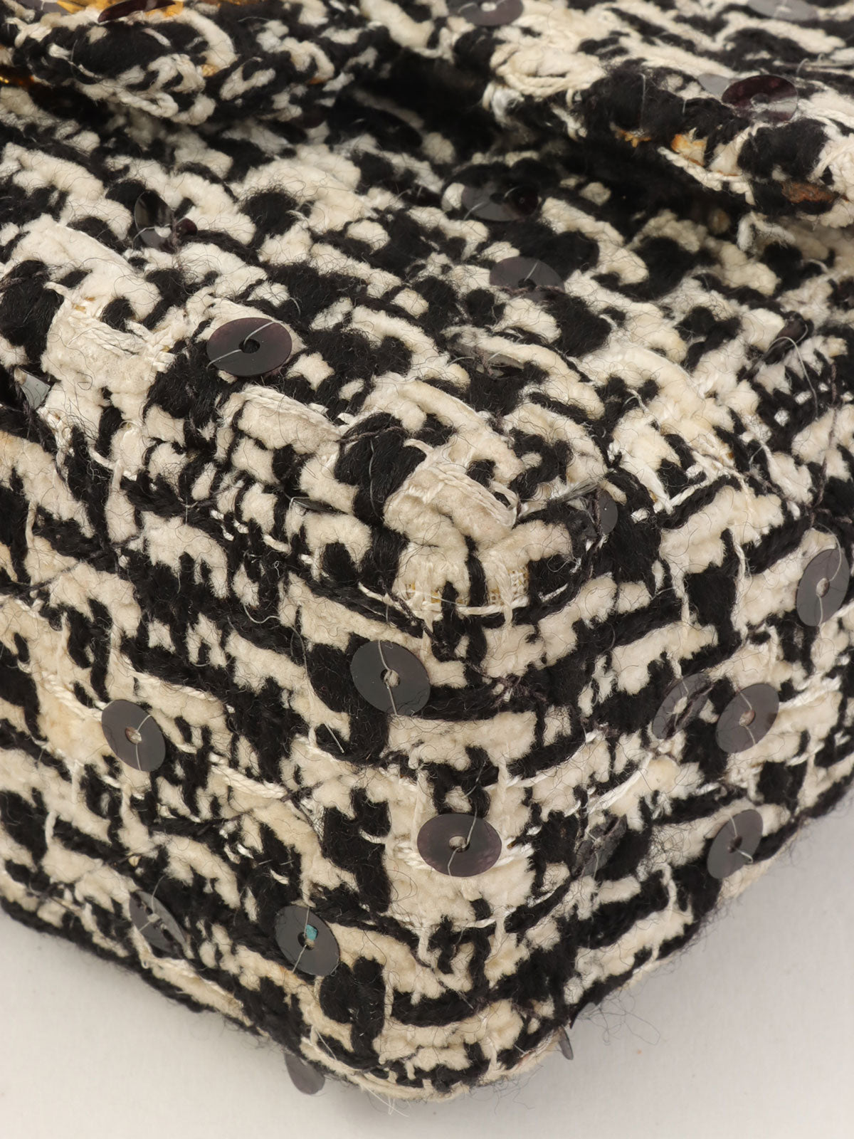 1992年頃製 ツイードスパンコールCCターンロックハンドバッグミニ ブラック/ホワイト