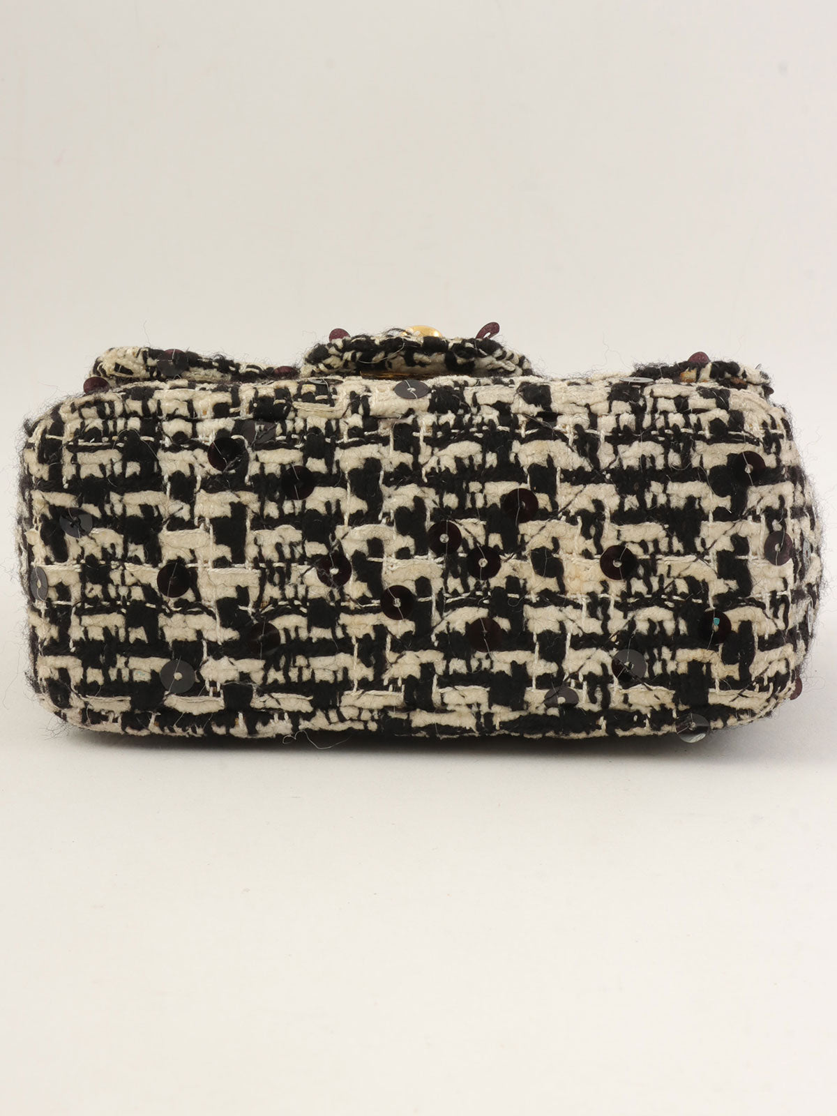 1992年頃製 ツイードスパンコールCCターンロックハンドバッグミニ ブラック/ホワイト