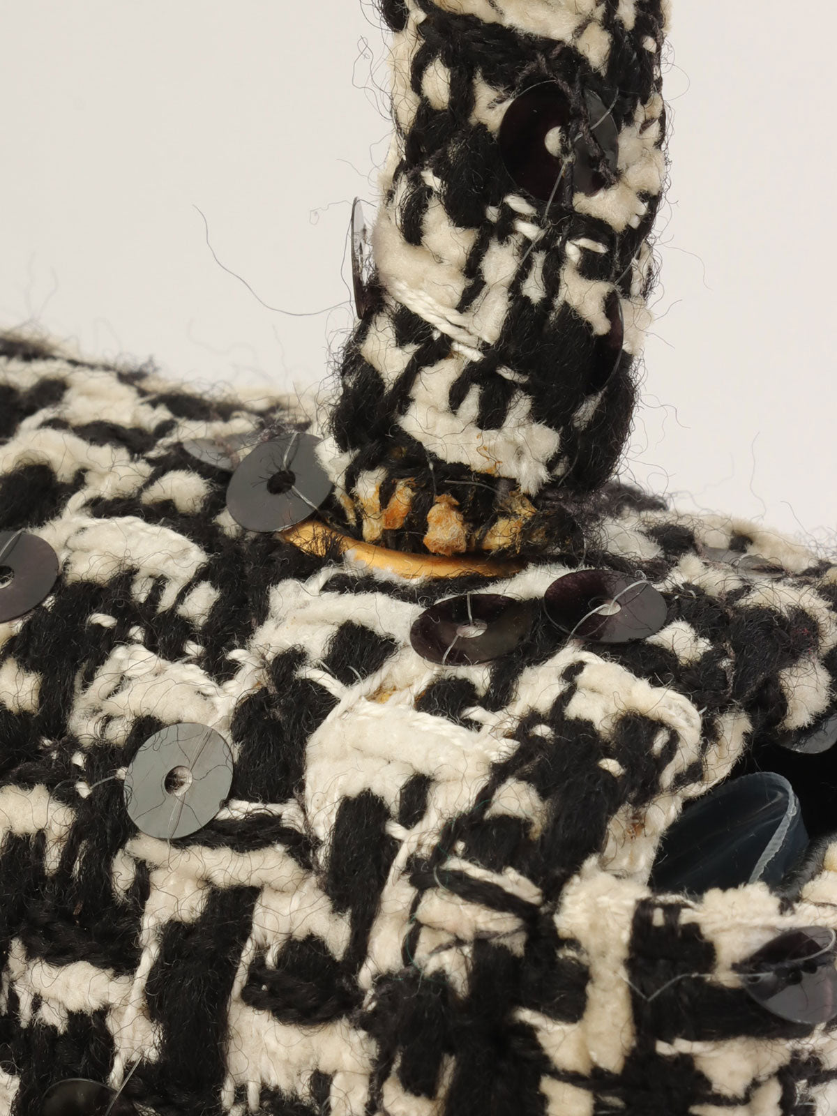 1992年頃製 ツイードスパンコールCCターンロックハンドバッグミニ ブラック/ホワイト