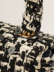 1992年頃製 ツイードスパンコールCCターンロックハンドバッグミニ ブラック/ホワイト