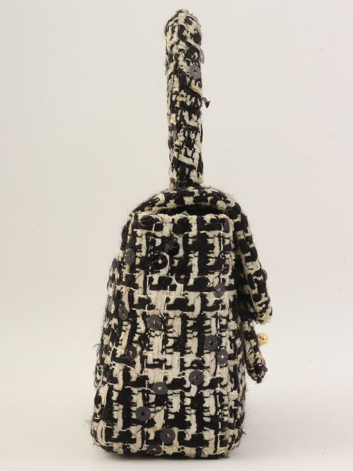 1992年頃製 ツイードスパンコールCCターンロックハンドバッグミニ ブラック/ホワイト