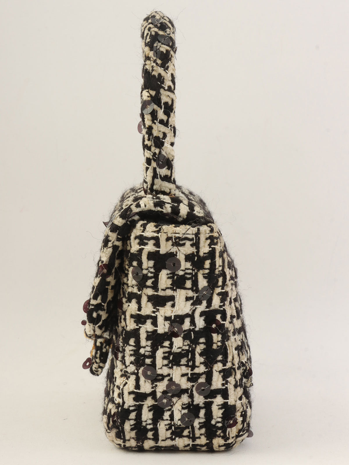 1992年頃製 ツイードスパンコールCCターンロックハンドバッグミニ ブラック/ホワイト