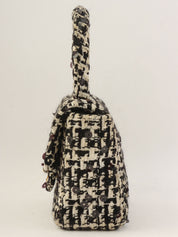 1992年頃製 ツイードスパンコールCCターンロックハンドバッグミニ ブラック/ホワイト