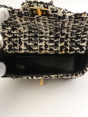 1992年頃製 ツイードスパンコールCCターンロックハンドバッグミニ ブラック/ホワイト