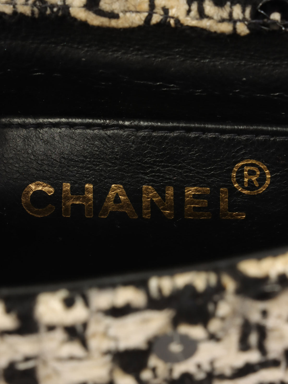 1992年頃製 ツイードスパンコールCCターンロックハンドバッグミニ ブラック/ホワイト