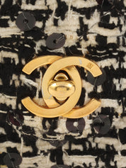 1992年頃製 ツイードスパンコールCCターンロックハンドバッグミニ ブラック/ホワイト