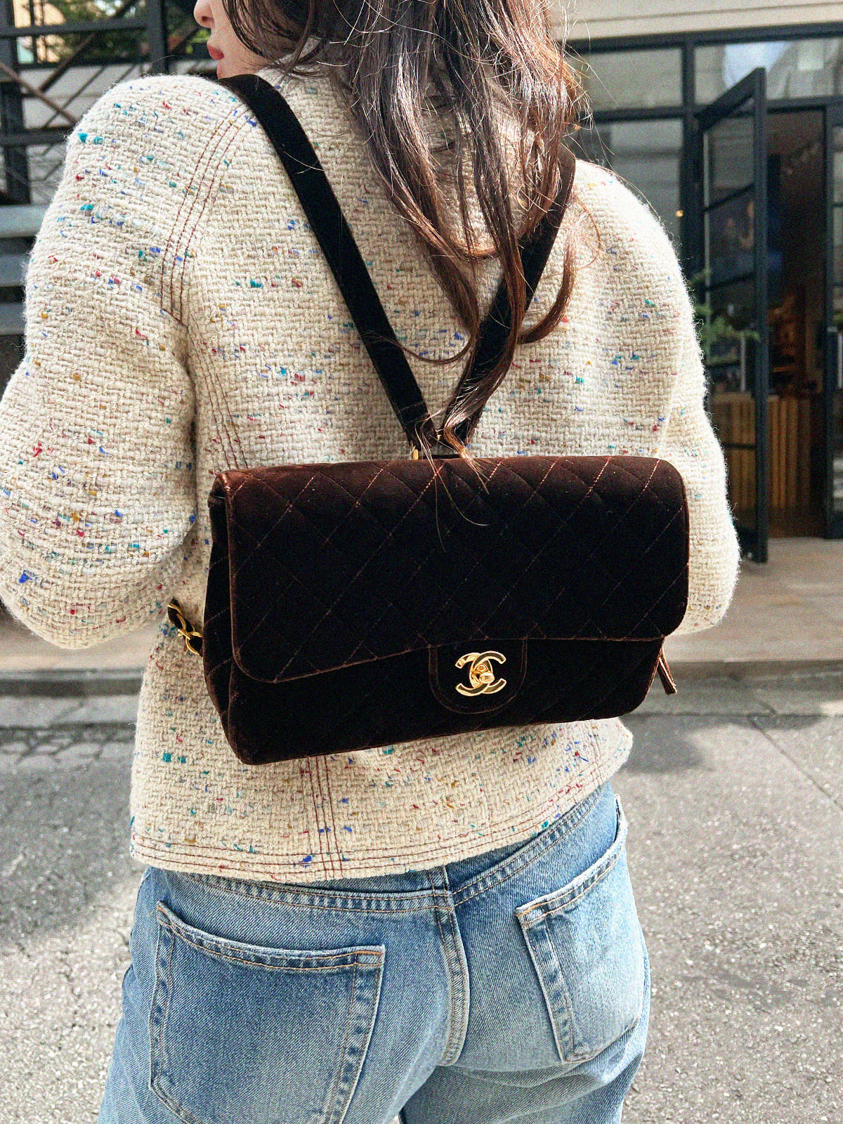 1995 Velvet Classic Flap Backpack, Brown