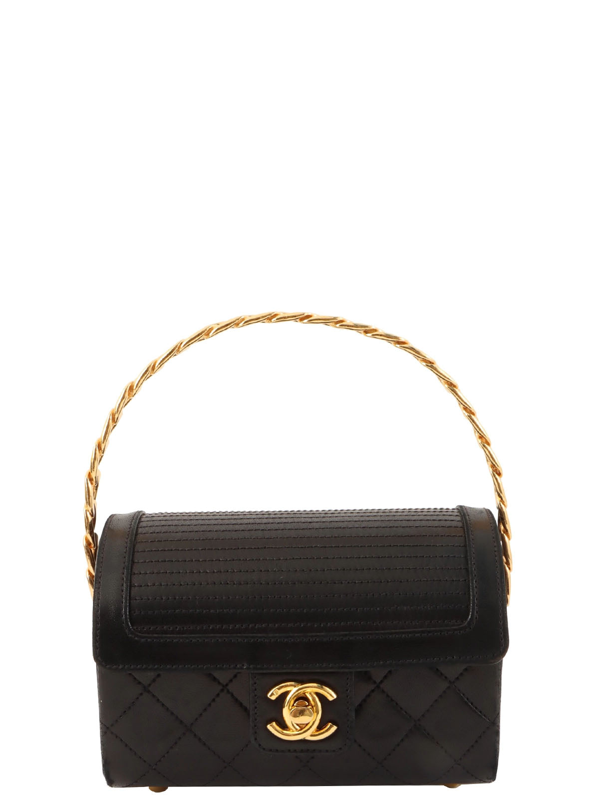 1985-1990 CC Turn Lock Chain Handle Vanity Bag, Black