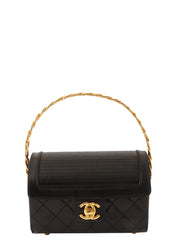 1985-1990 CC Turn Lock Chain Handle Vanity Bag, Black