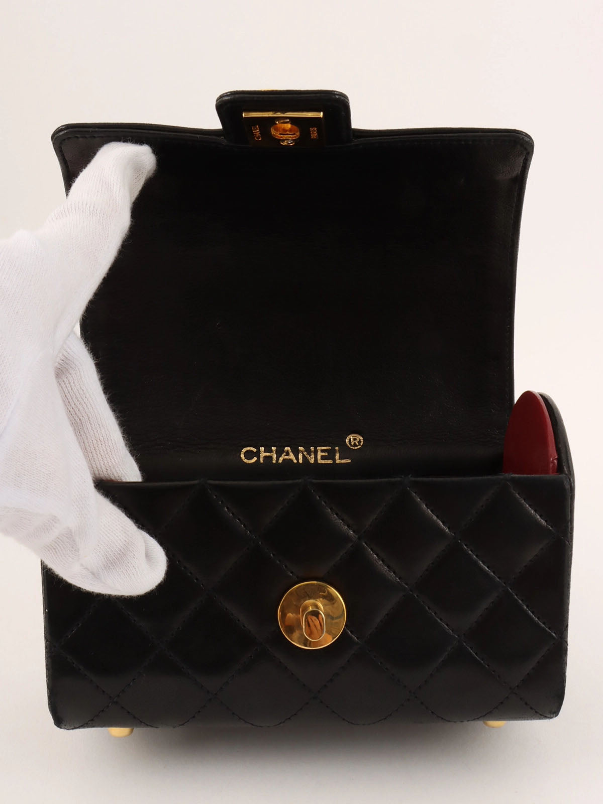 1985-1990 CC Turn Lock Chain Handle Vanity Bag, Black