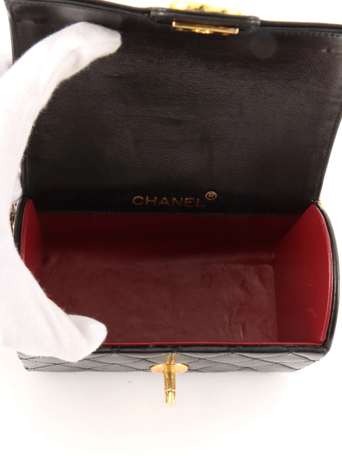 1985-1990 CC Turn Lock Chain Handle Vanity Bag, Black