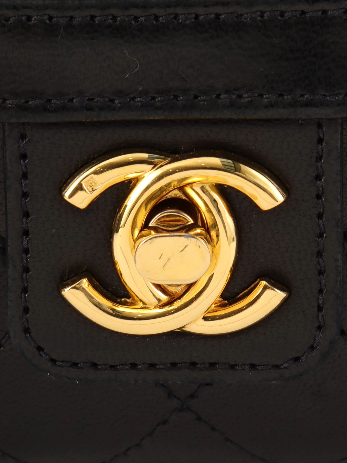 1985-1990 CC Turn Lock Chain Handle Vanity Bag, Black