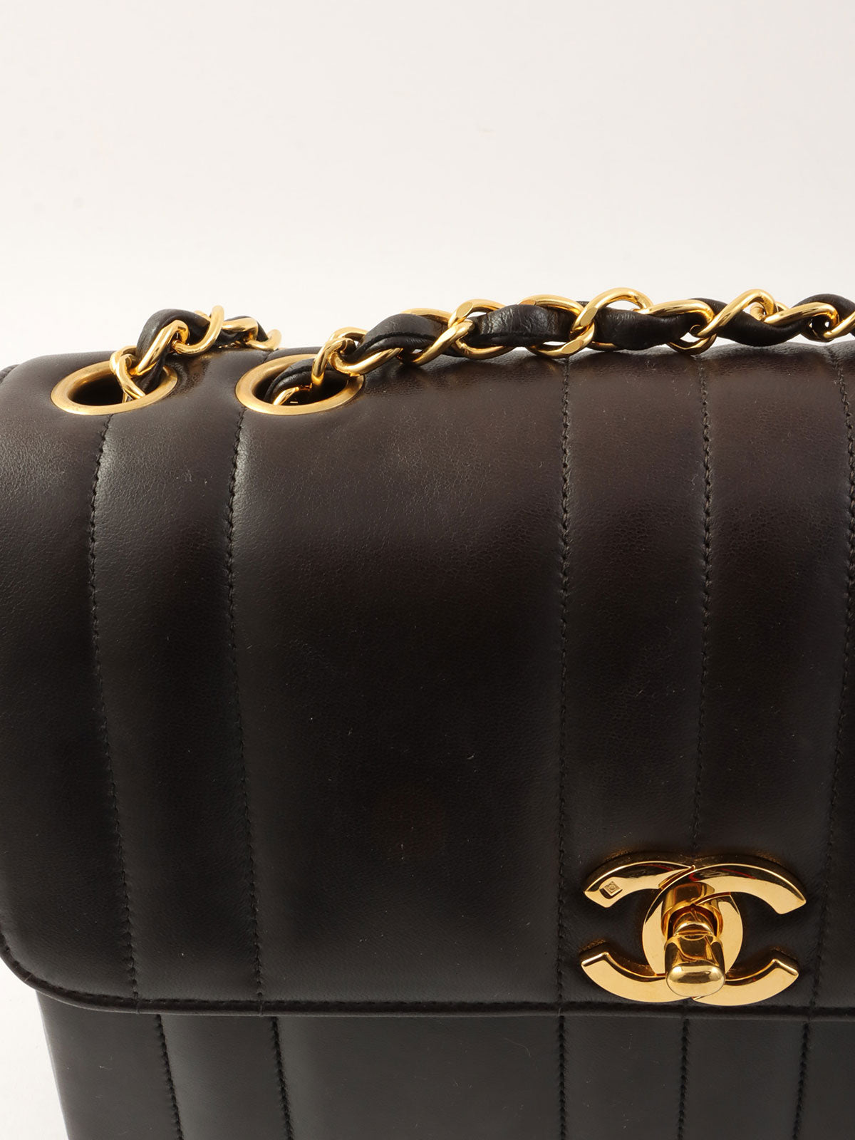 1995年頃製 マドモアゼルステッチCCターンロックチェーンショルダーバッグ ブラック