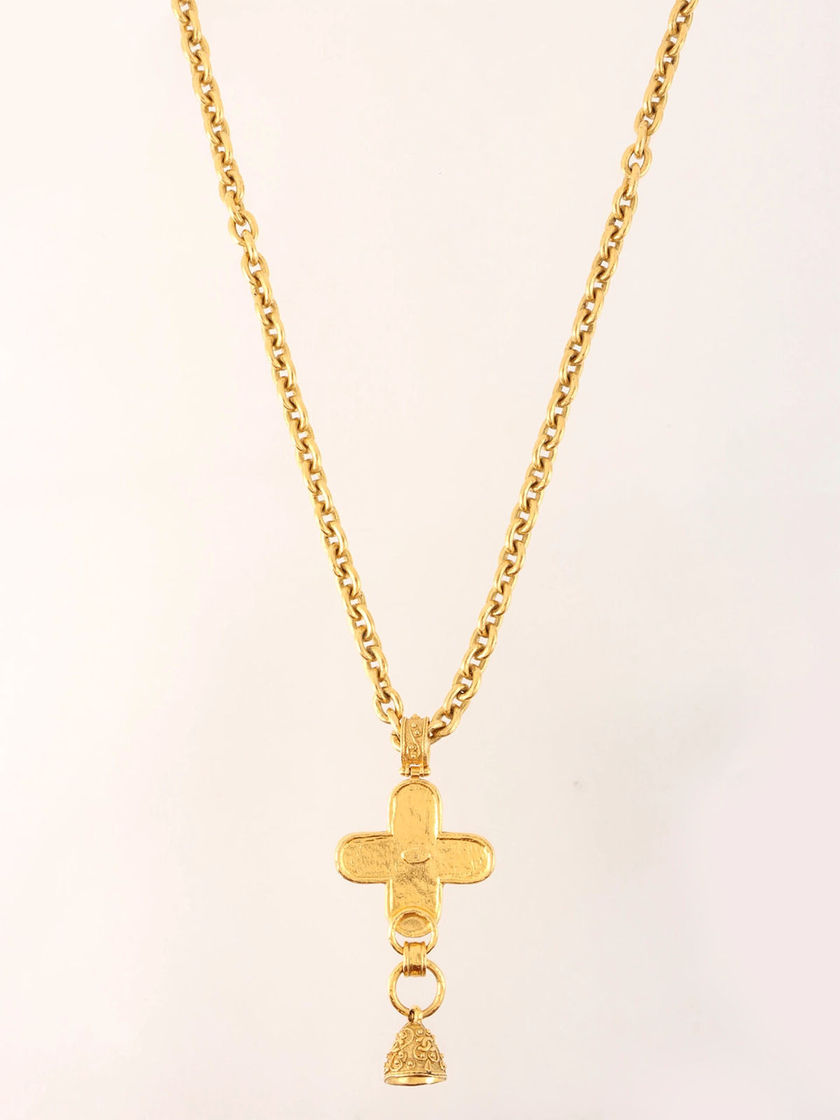 1994 Cross Dot CC Mark Swing Bell Long Necklace Gold