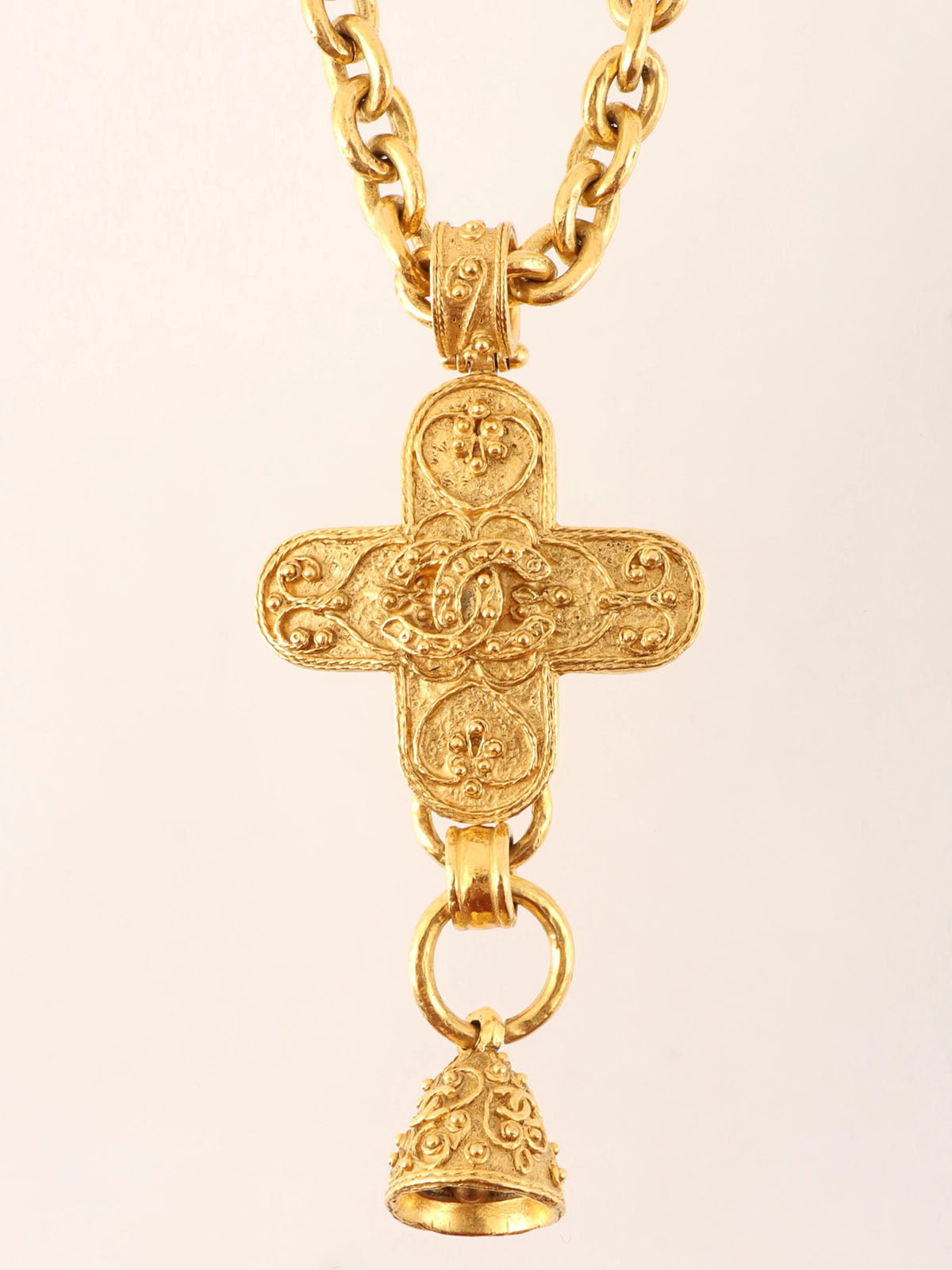 1994 Cross Dot CC Mark Swing Bell Long Necklace Gold