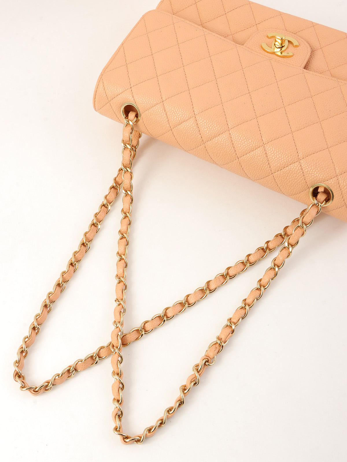 2003年頃製 キャビアスキンクラシックフラップチェーンバッグ25cm ピンクベージュ