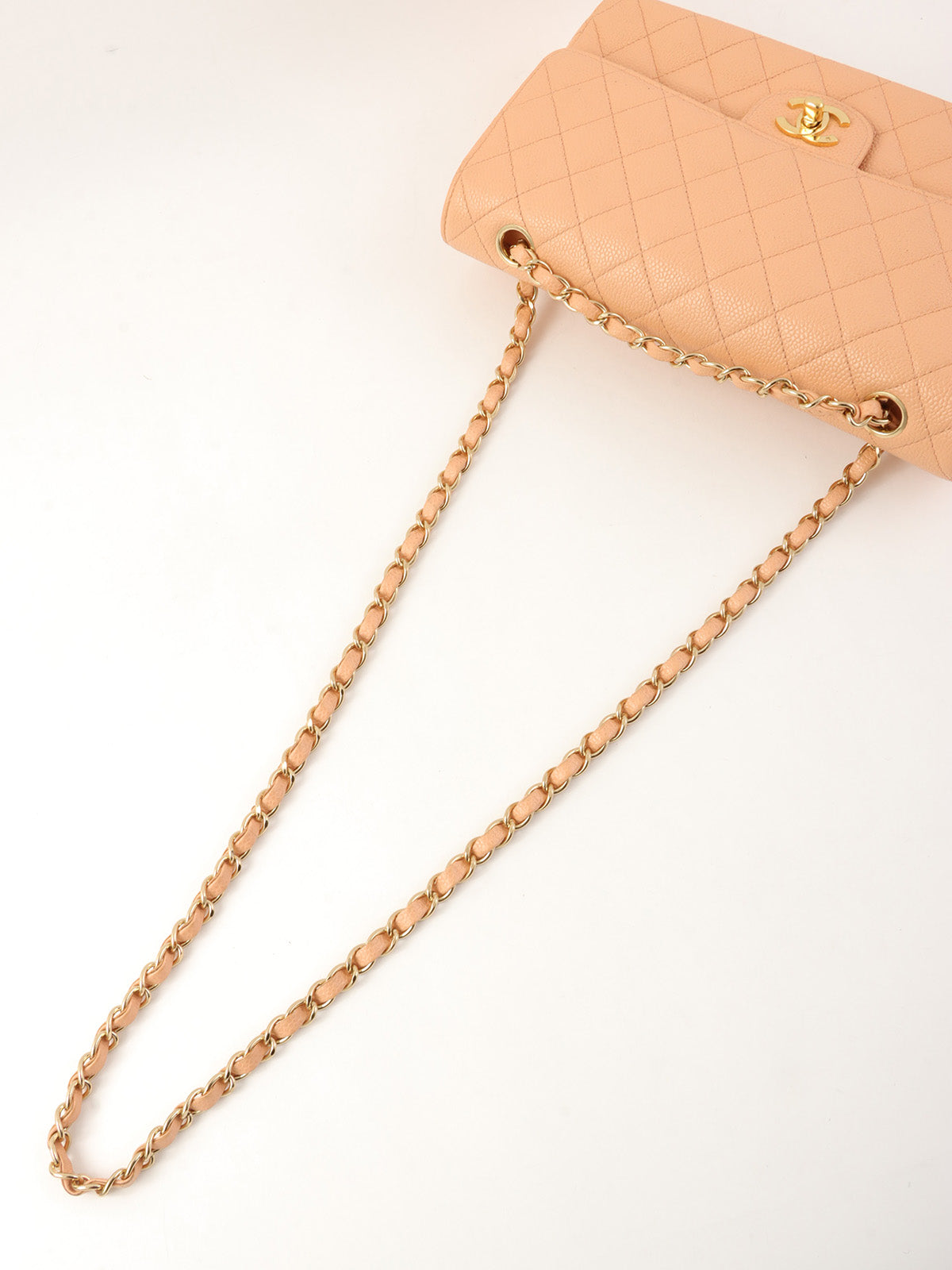 2003年頃製 キャビアスキンクラシックフラップチェーンバッグ25cm ピンクベージュ