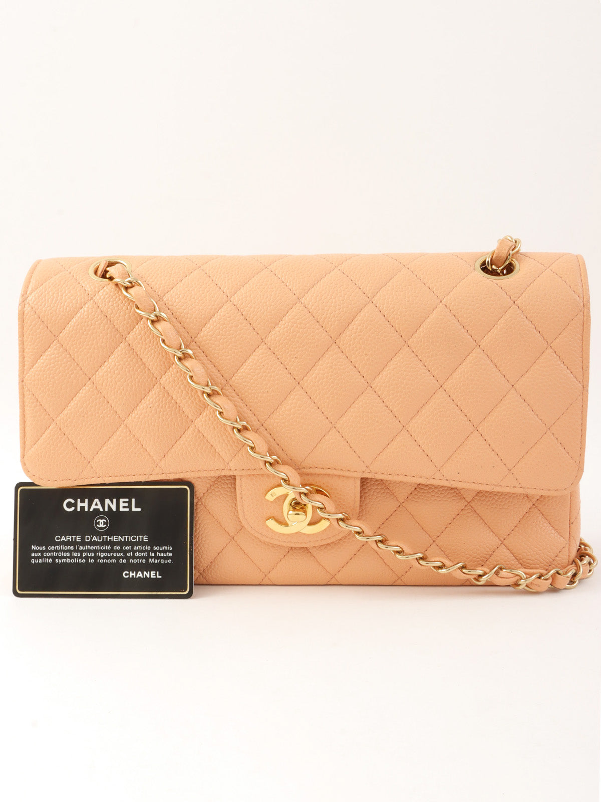 2003年頃製 キャビアスキンクラシックフラップチェーンバッグ25cm ピンクベージュ