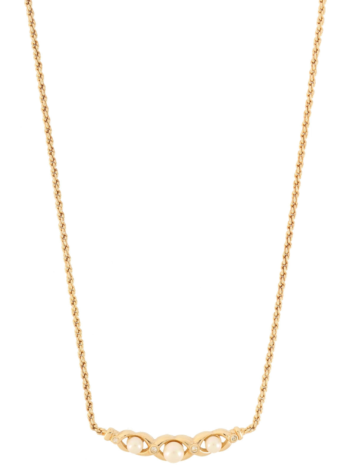 Pearl Rhinestone Design Necklace Gold/White