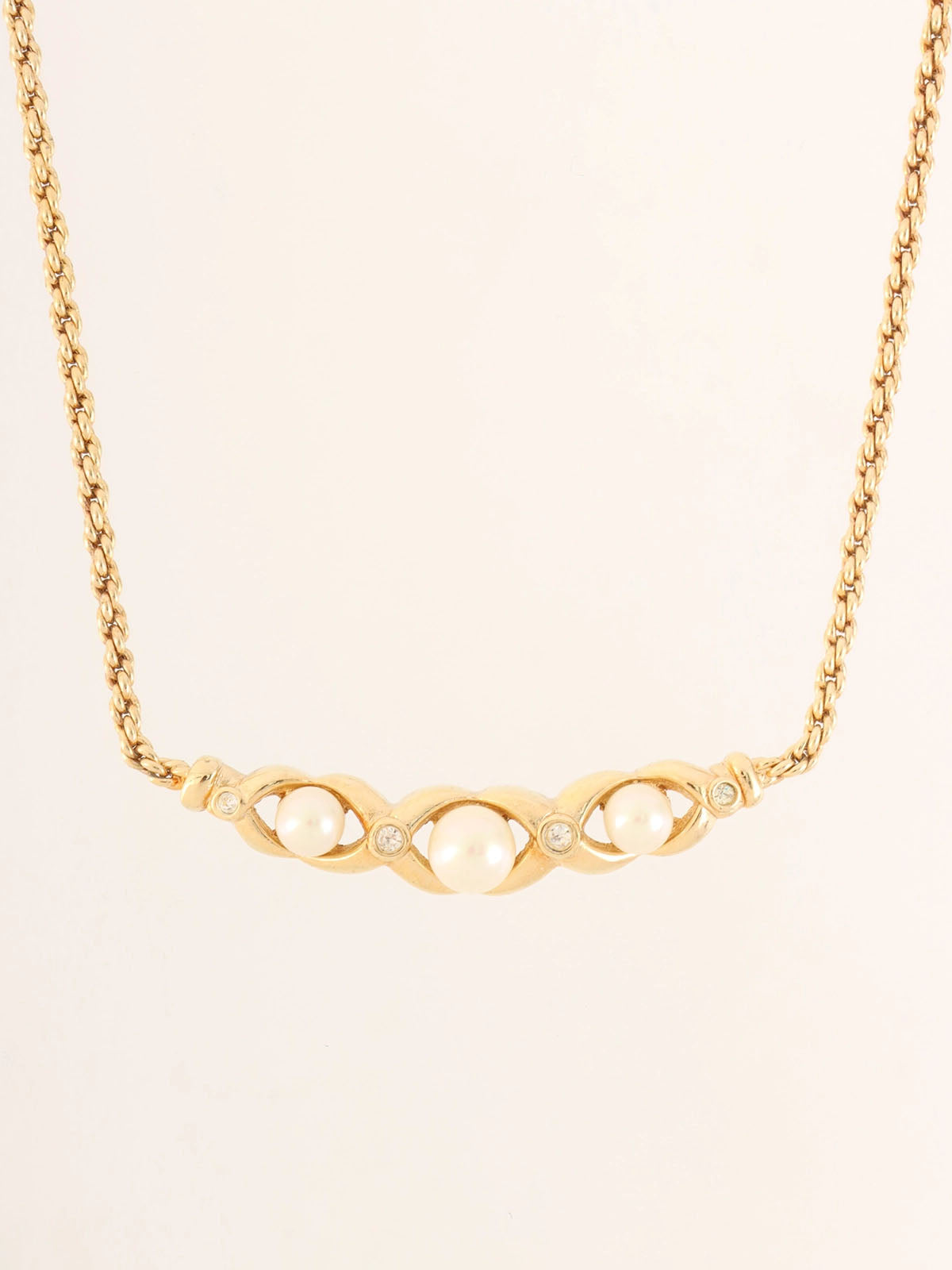 Pearl Rhinestone Design Necklace Gold/White