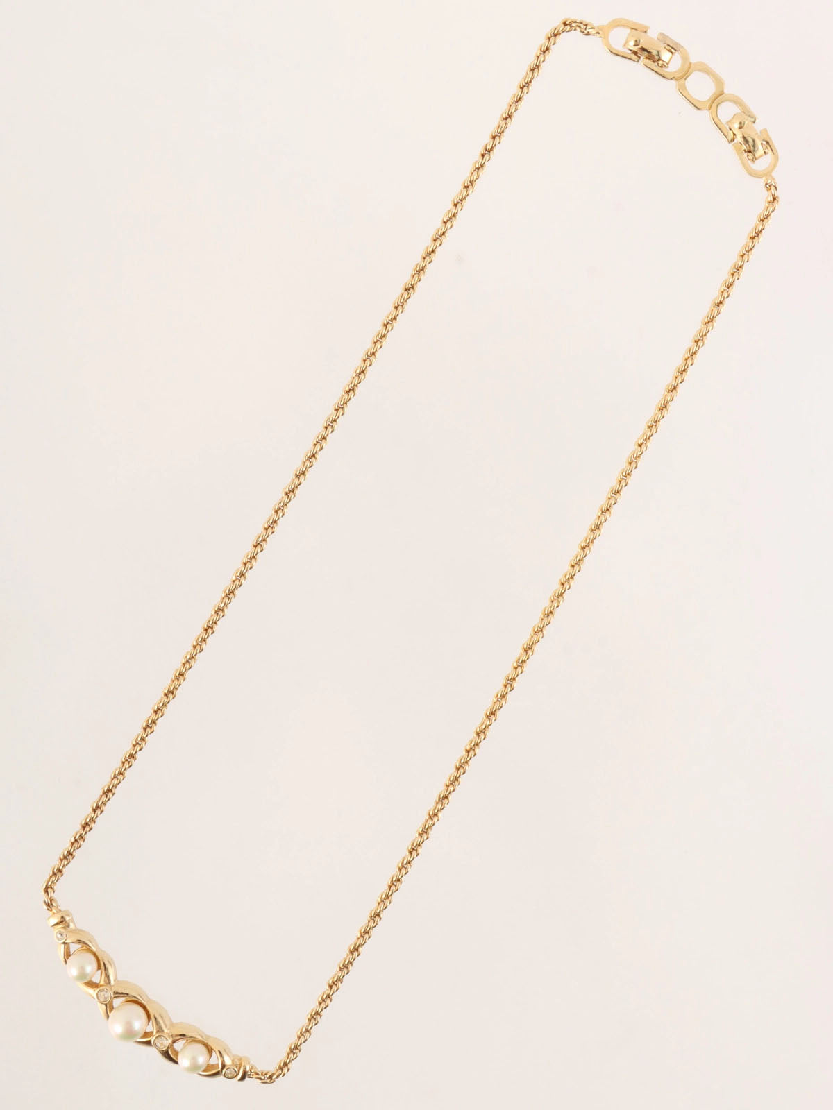 Pearl Rhinestone Design Necklace Gold/White