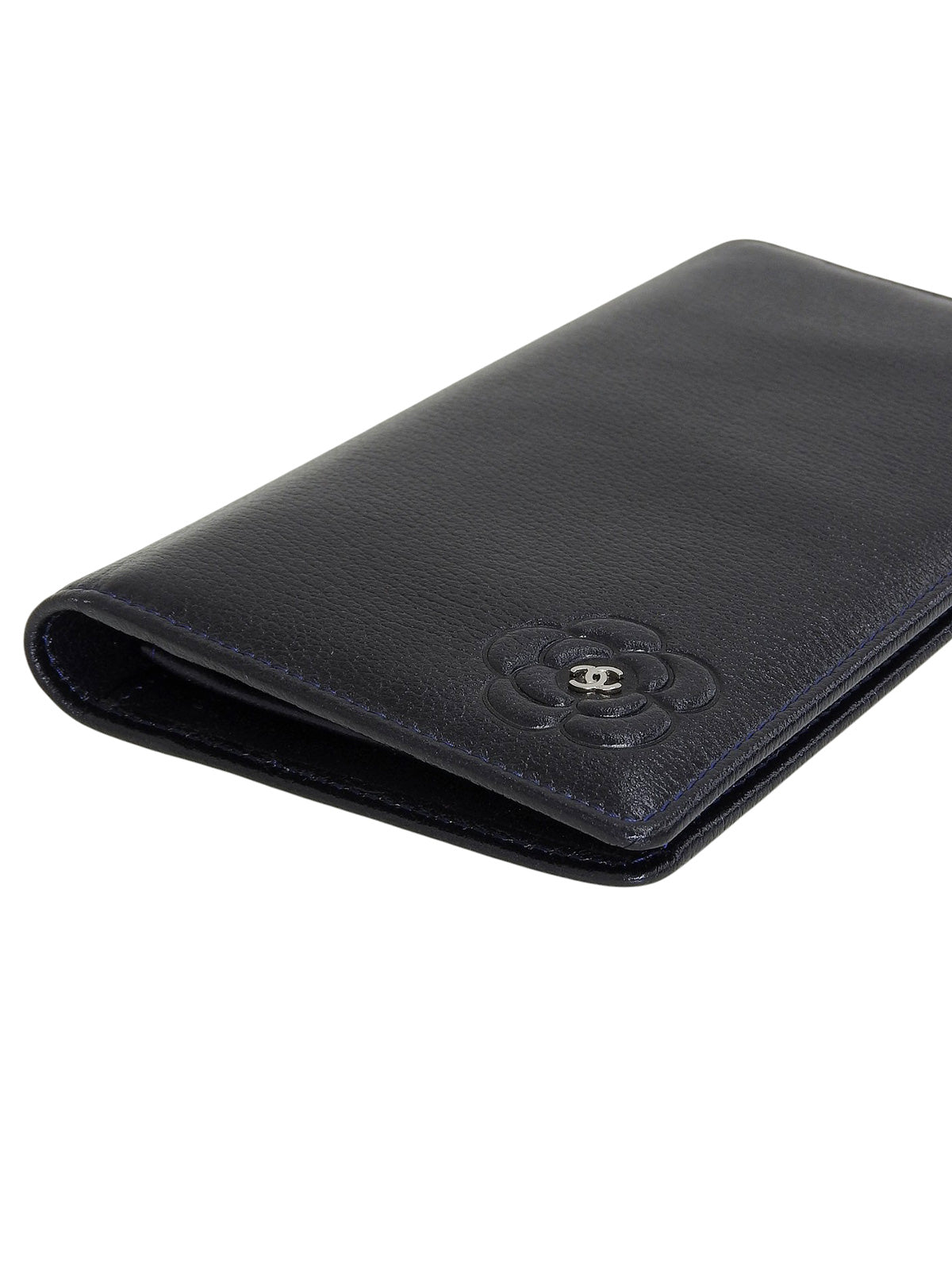2008 Camellia CC logo plate long wallet, navy