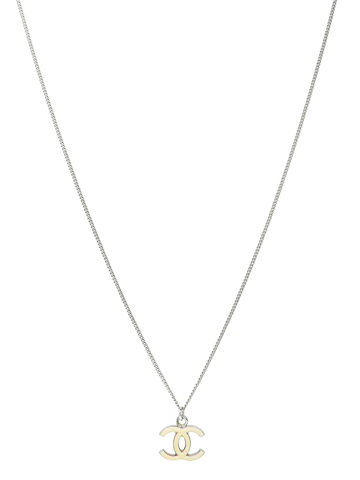 2005 CC Mark Plate Necklace Silver/Ivory
