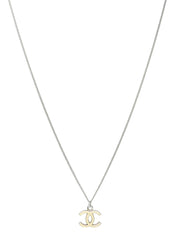 2005 CC Mark Plate Necklace Silver/Ivory