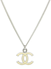 2005 CC Mark Plate Necklace Silver/Ivory