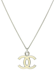 2005 CC Mark Plate Necklace Silver/Ivory