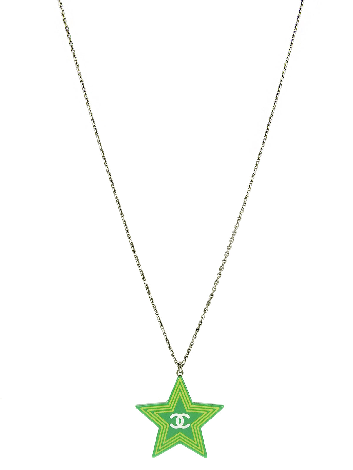 2004 Star Motif CC Mark Necklace Green/Silver