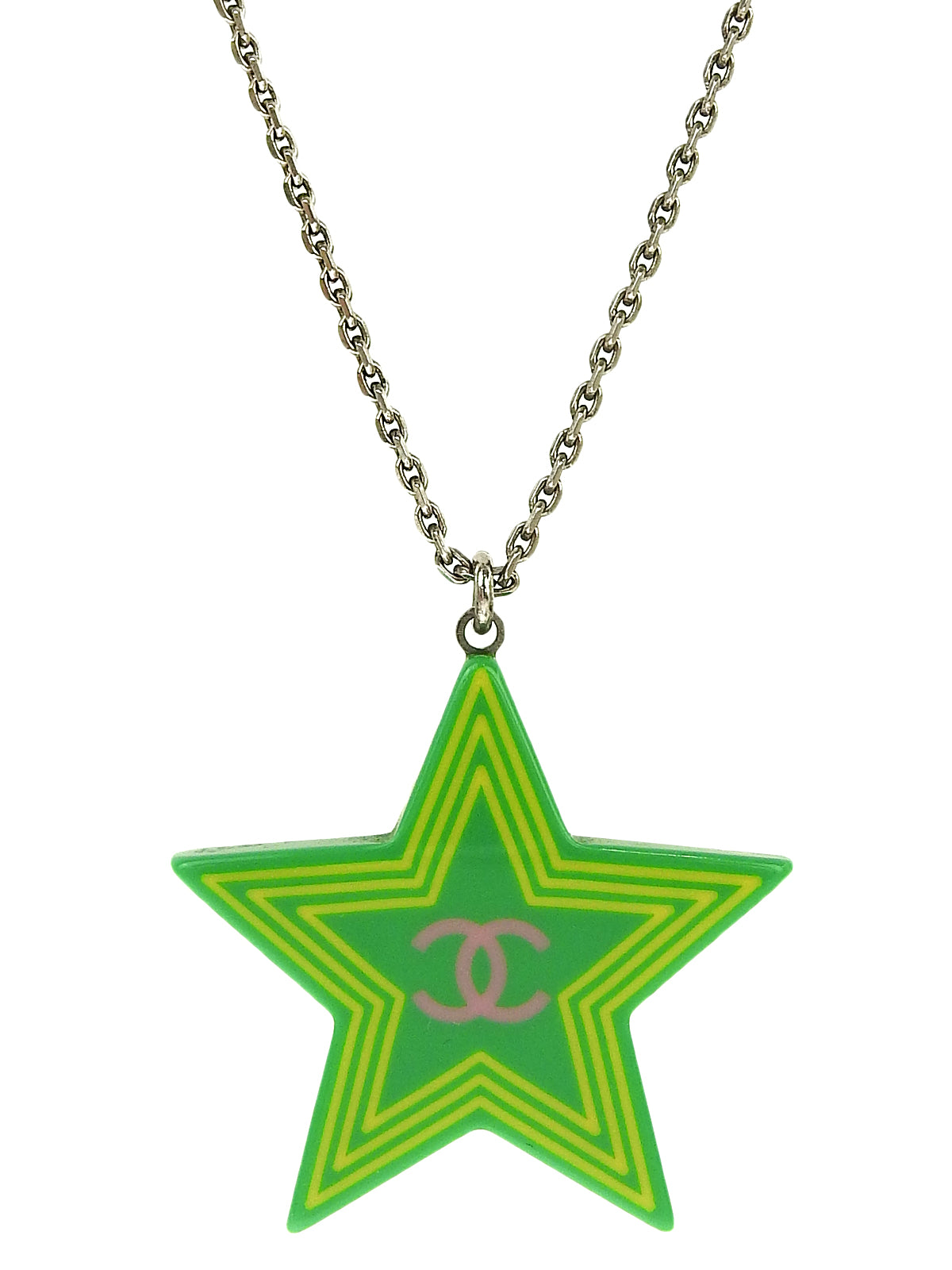 2004 Star Motif CC Mark Necklace Green/Silver