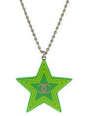2004 Star Motif CC Mark Necklace Green/Silver