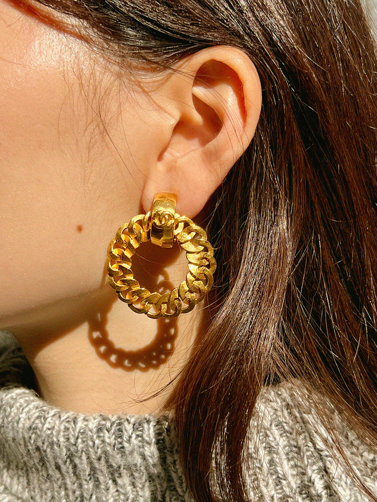 1996 CC Mark Chain Hoop Earrings Gold