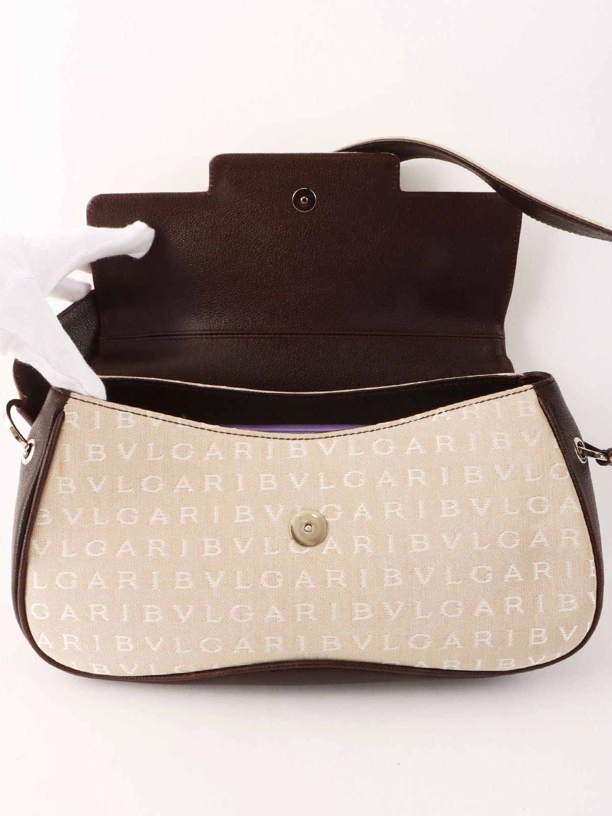 ロゴマニアショルダーバッグ ベージュ/ダークブラウン