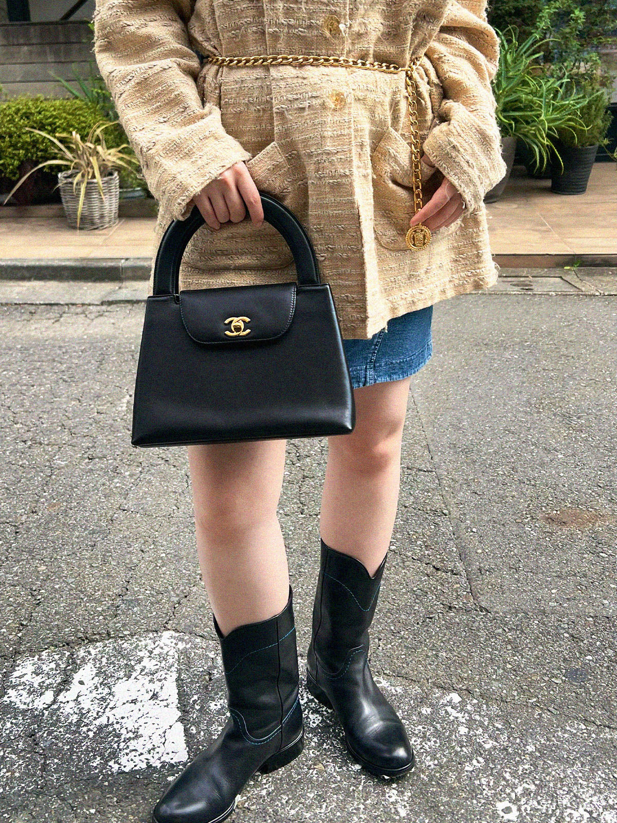 1998年頃製　CCターンロックハンドバッグ　ブラック