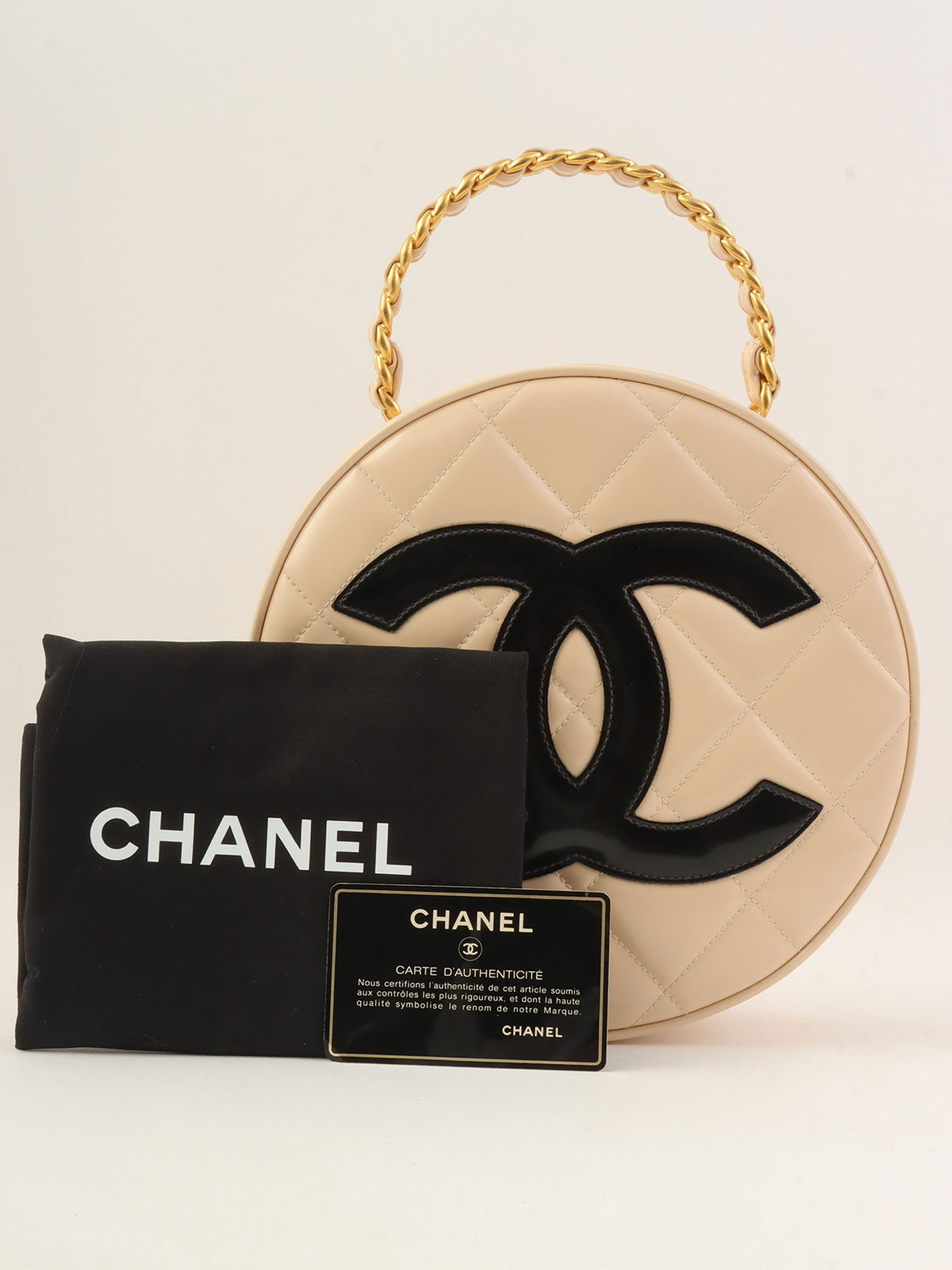 1995年頃製 パテントラウンドCCマークバニティバッグ ベージュ/ブラック