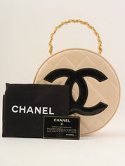 1995年頃製 パテントラウンドCCマークバニティバッグ ベージュ/ブラック