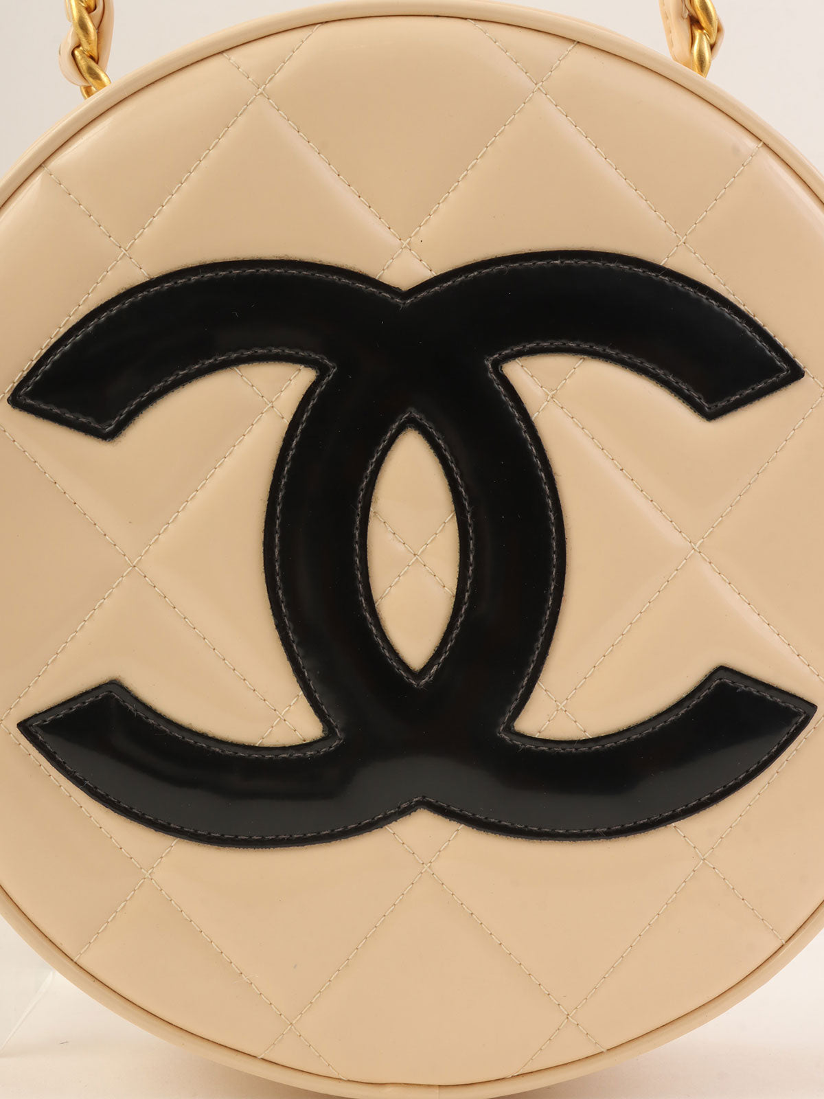 1995年頃製 パテントラウンドCCマークバニティバッグ ベージュ/ブラック