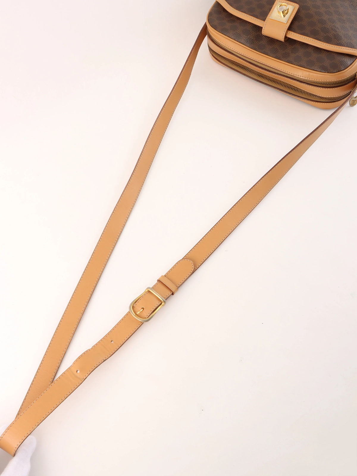 Macadam Pattern Logo Plate Shoulder Bag Brown